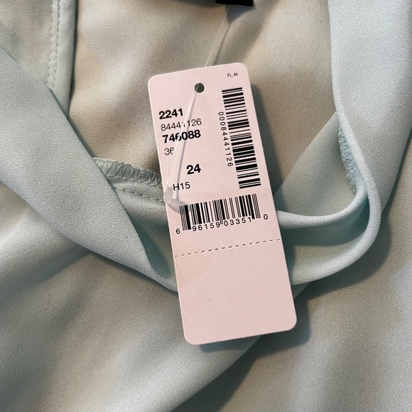 BLOUSE, BACK ZIPPER, ICY MINT, SIZE 24, LIGHT CREPE, MOCK NECK, LONG LENGTH, - Picture 8 of 10